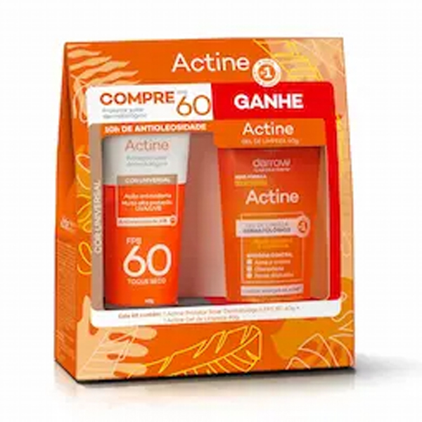 Kit Actine Protetor Solar FPS 60 Color 40g - Gel de Limpeza 40g