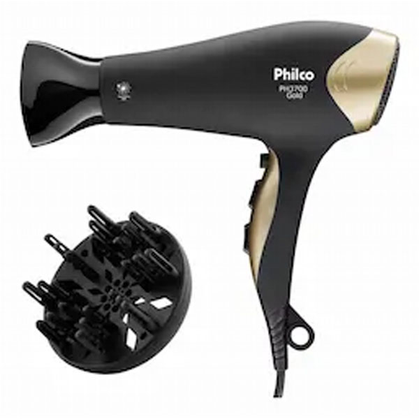 SECADOR DE CABELOS PH3700 GOLD TOURMALINE 2200W DE POTêNCIA PRETO PHILCO 220V