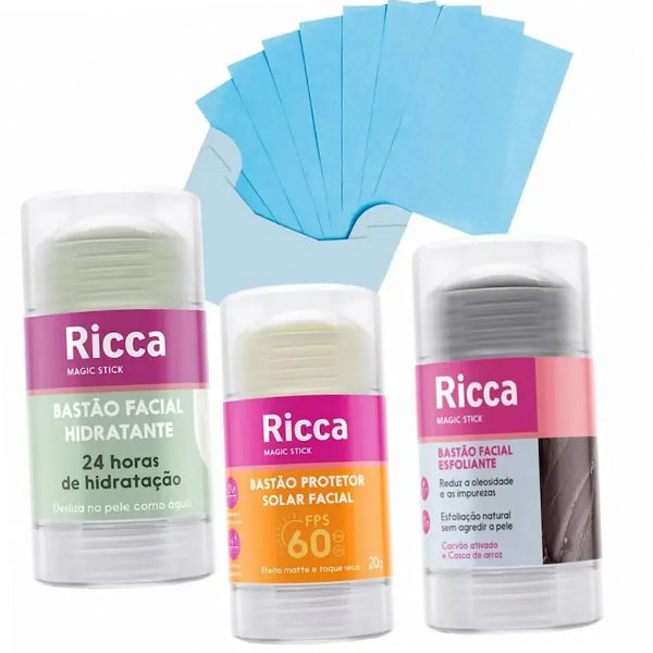 BASTãO FACIAL HIDRATANTE+PROTETOR SOLAR+ESFOLIANTE RICCA